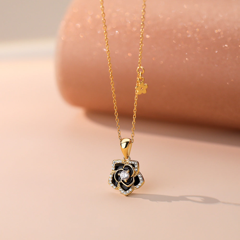 Veyra Kamelien Zirkonia Halskette – 925 Silber in Weißgold & Gelbgold
