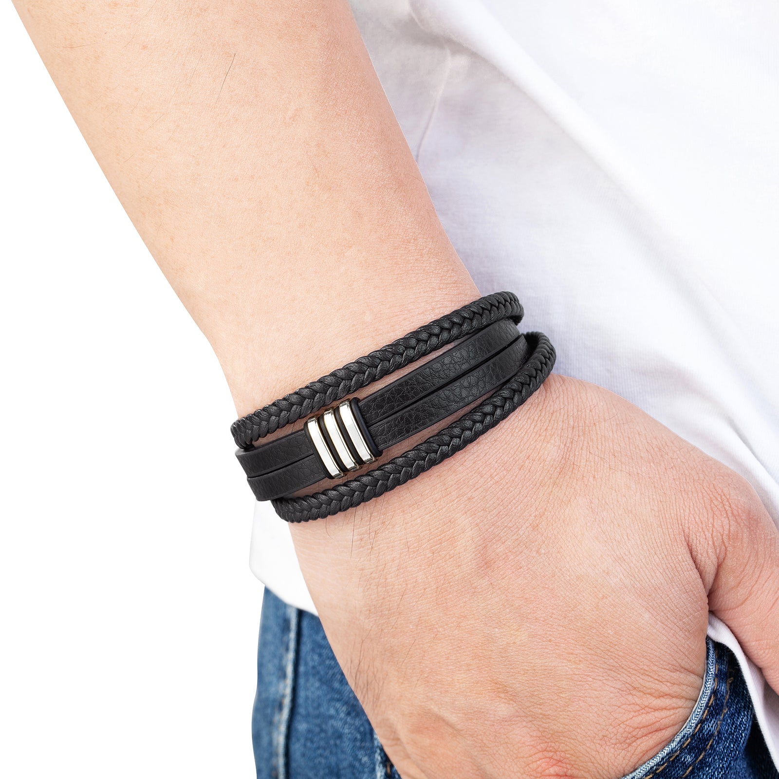 Veyra Armband Leder & Edelstahl – Magnetverschluss Unisex