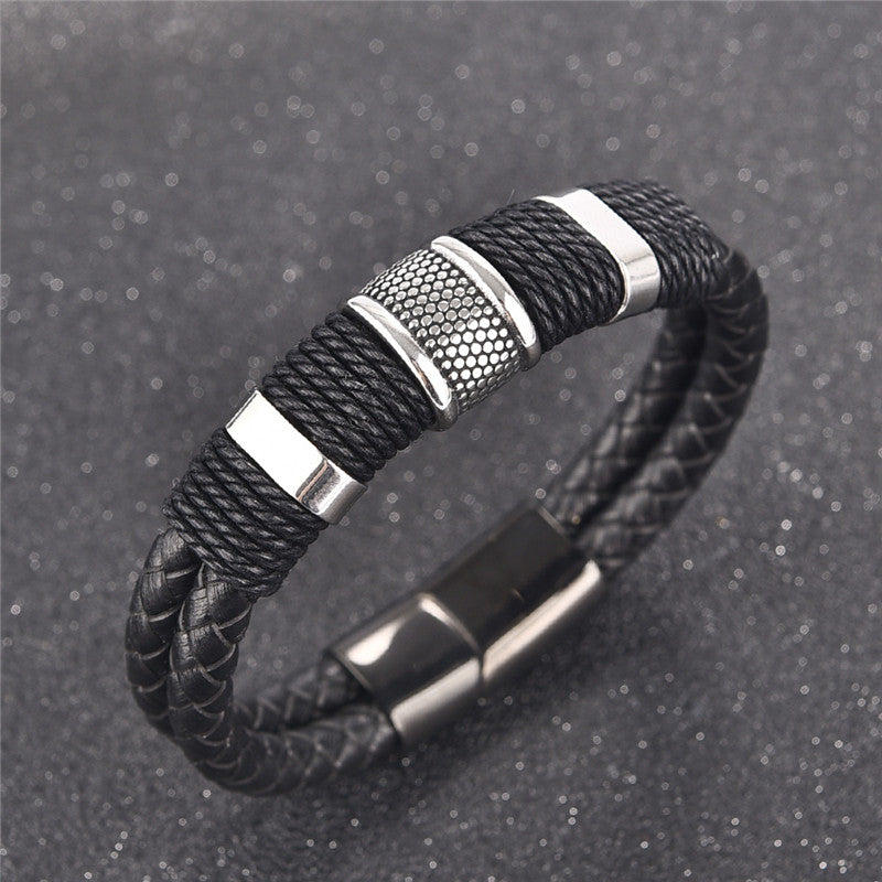 Veyra Herrenarmband Leder geflochten – Titanstahl Vintage