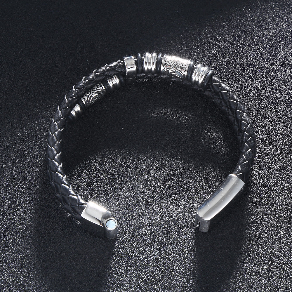 Veyra Herrenarmband Viking Leder Doppellagig – Edelstahl