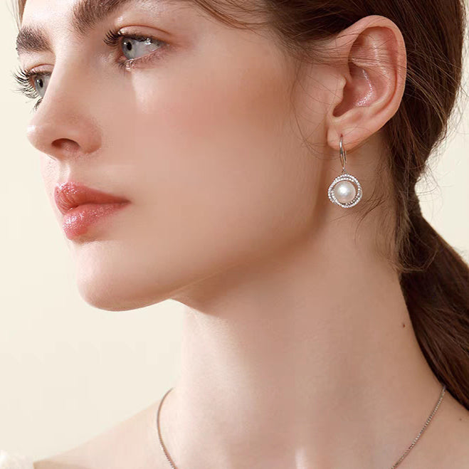 Veyra Pearl Earrings - 999 Silver with Crystal Wreath