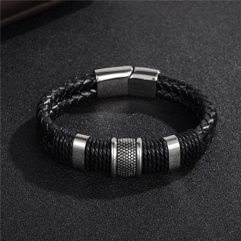 Veyra Herrenarmband Leder geflochten – Titanstahl Vintage