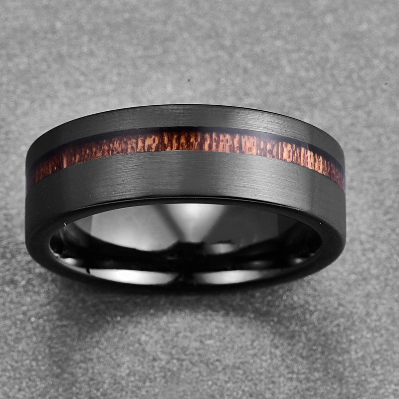 Veyra Wolfram Ring mit Akazienholz – Schwarz Matt Unisex
