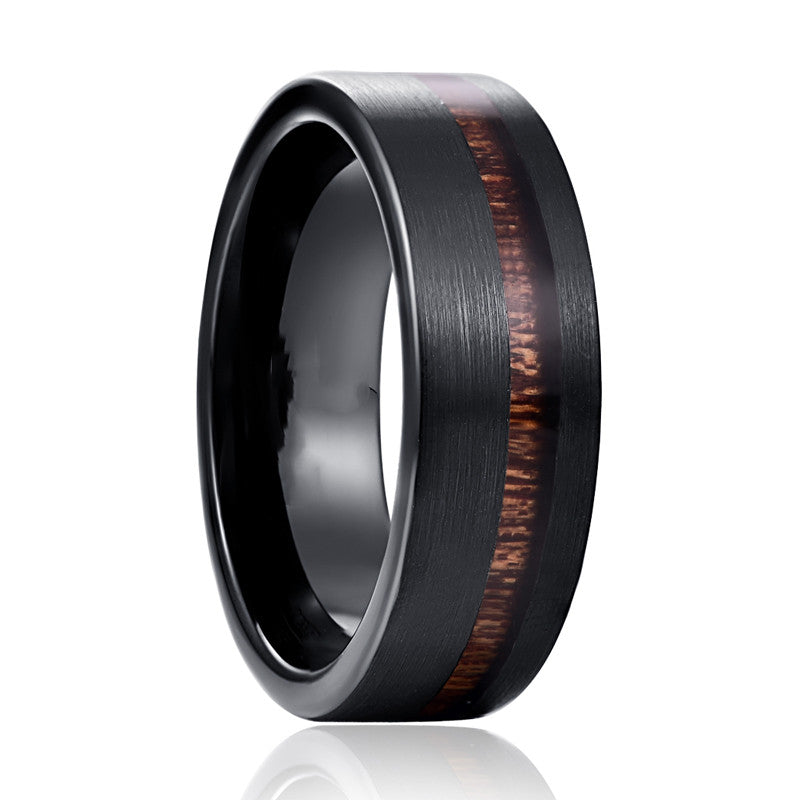 Veyra Wolfram Ring mit Akazienholz – Schwarz Matt Unisex