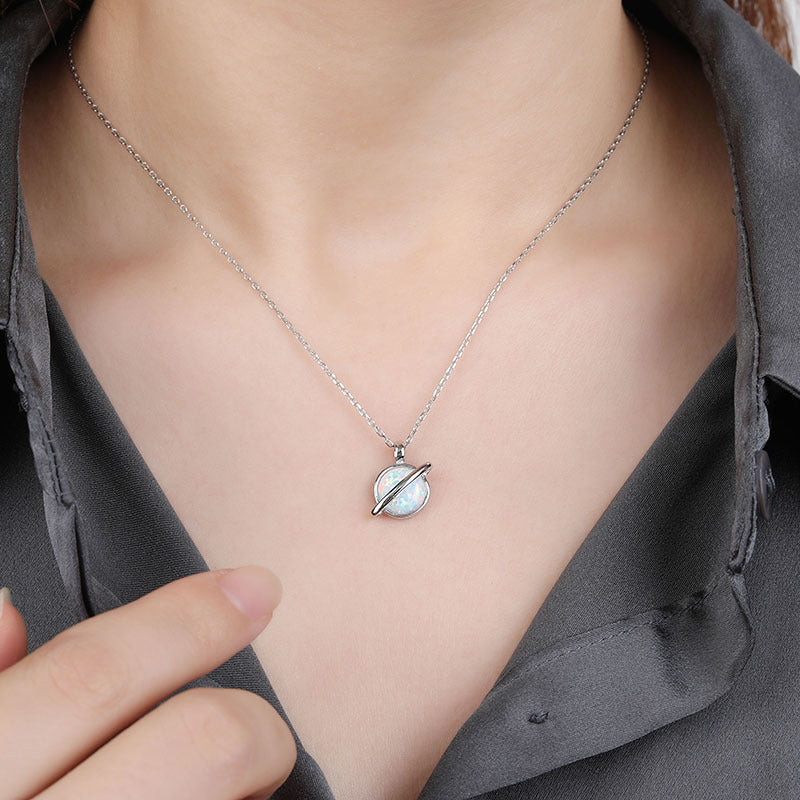 Veyra Opal Planet Halskette – 925 Silber Nische Design Damen