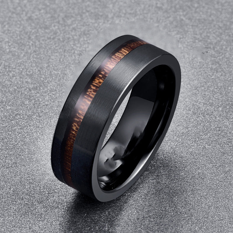 Veyra Wolfram Ring mit Akazienholz – Schwarz Matt Unisex
