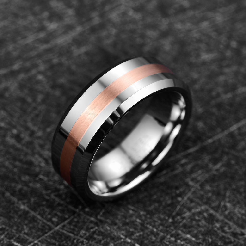 Veyra Wolfram Ring 8mm Gebürstet – Silber & Roségold Herren