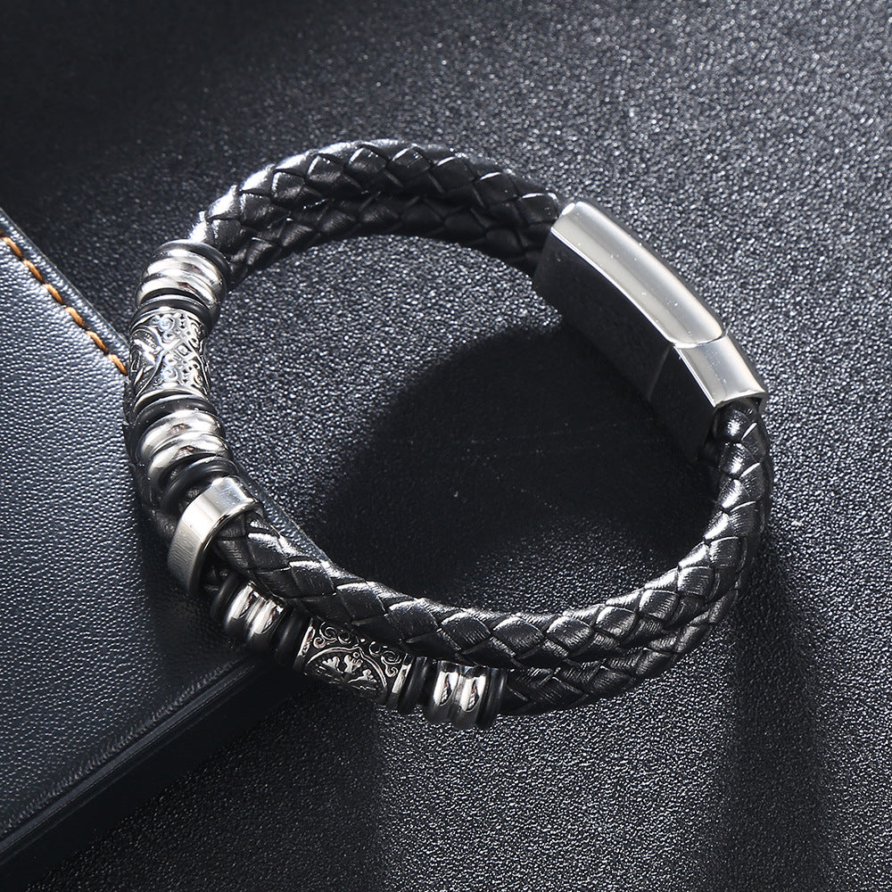 Veyra Herrenarmband Viking Leder Doppellagig – Edelstahl