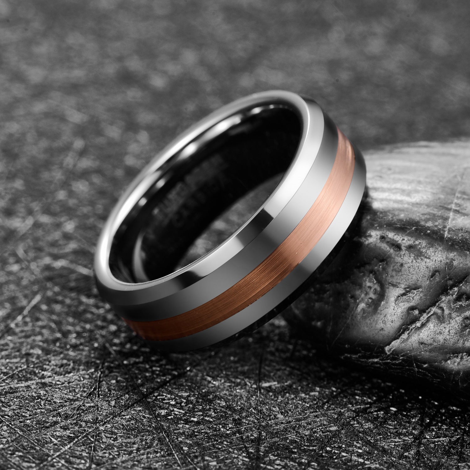 Veyra Wolfram Ring 8mm Gebürstet – Silber & Roségold Herren