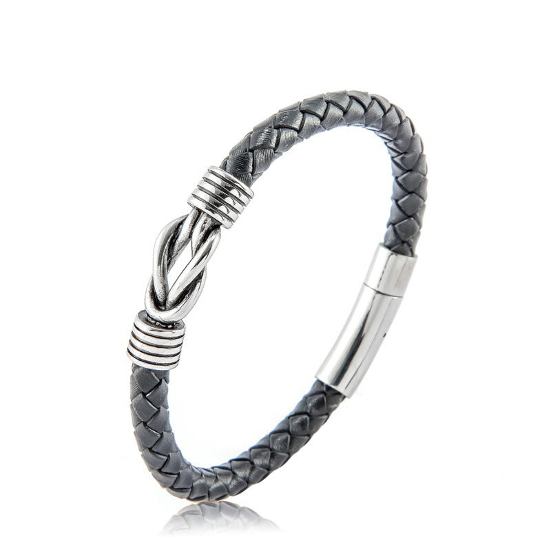 Veyra Herrenarmband Leder & Edelstahl – Geflochten